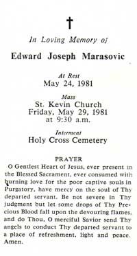 Edward J. Marasovic Funeral Card