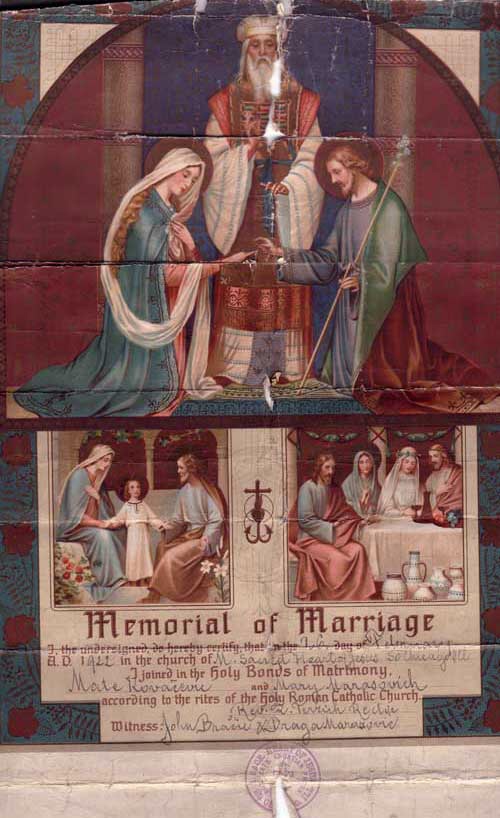Kovachevich - Marasovich Marriage Certificate