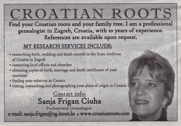 Sanja Ad in New York Croatian Chronicle - 14 July 2006